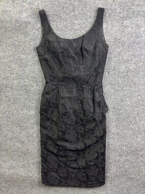 Vintage Lilli Diamond Dress Womens Small Black Lace Floral Sheath Tiered Party